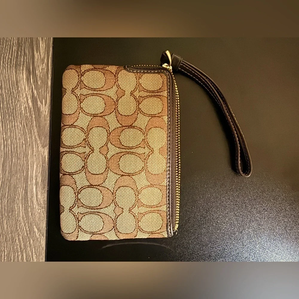 Coach Tan and Brown Signature Wristlet